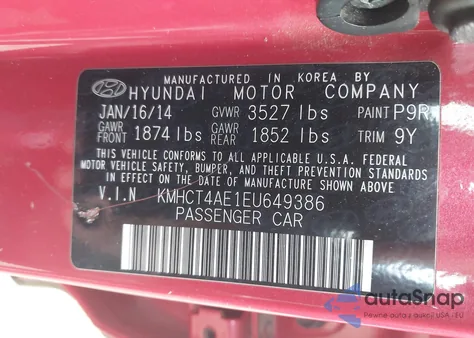 2014 Hyundai Accent Gls z USA, uszkodzony, nr VIN KMHCT4AE1EU649386